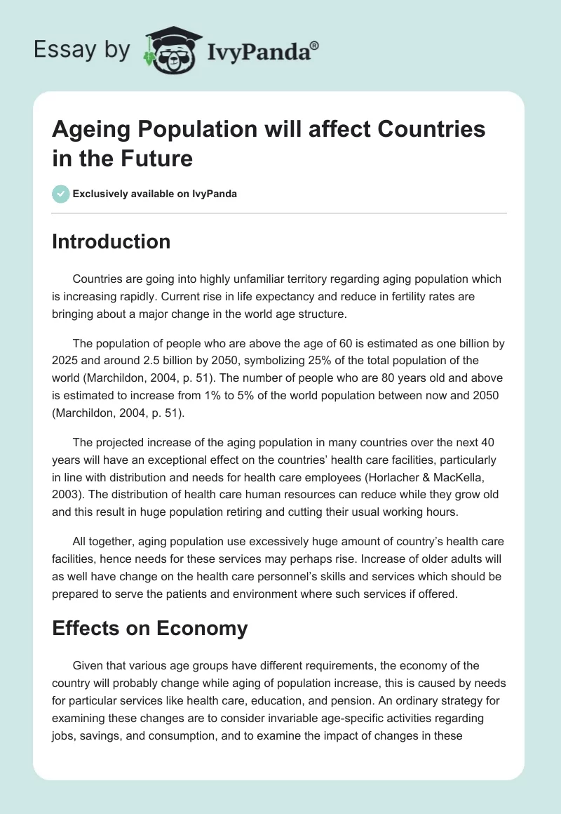 Ageing Population Will Affect Countries in the Future. Page 1
