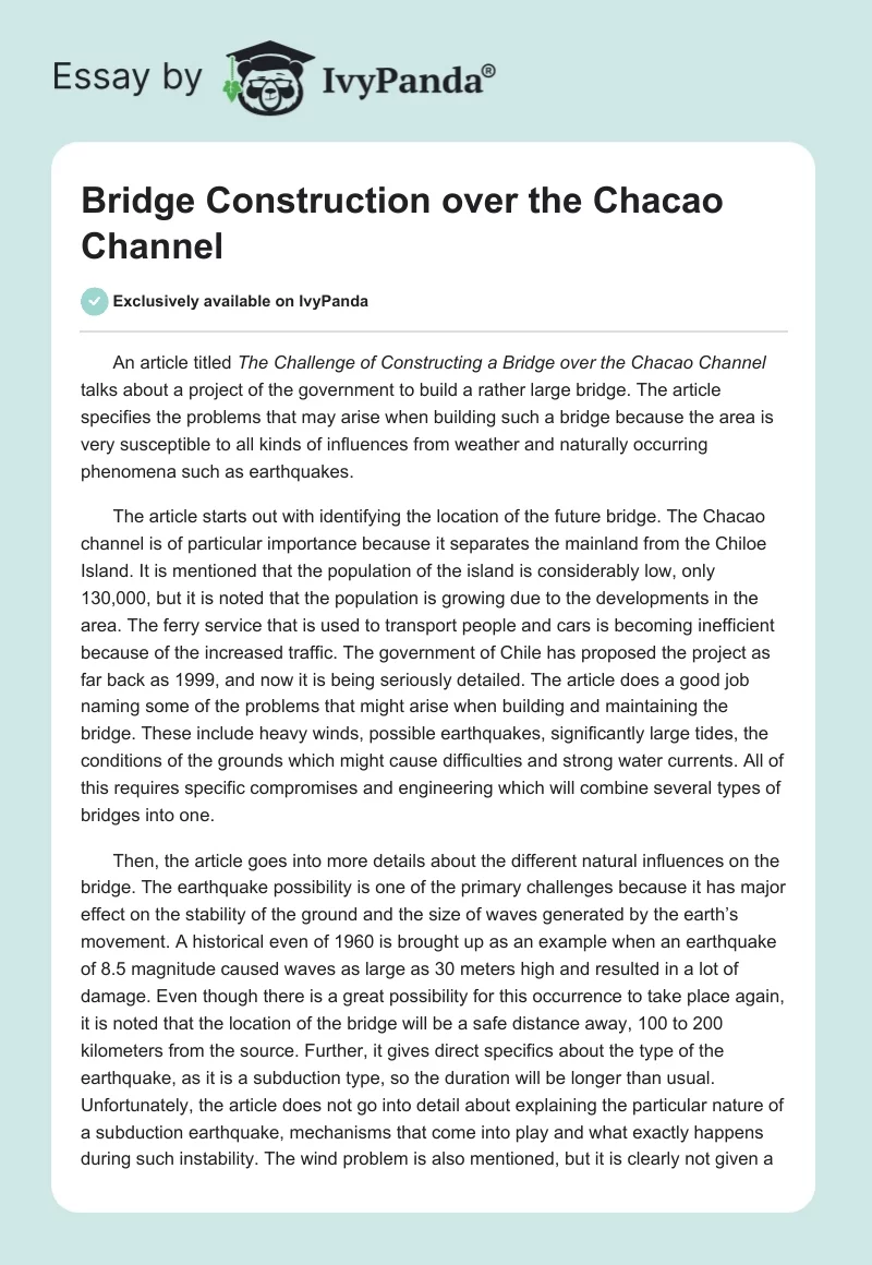 Bridge Construction Over the Chacao Channel. Page 1