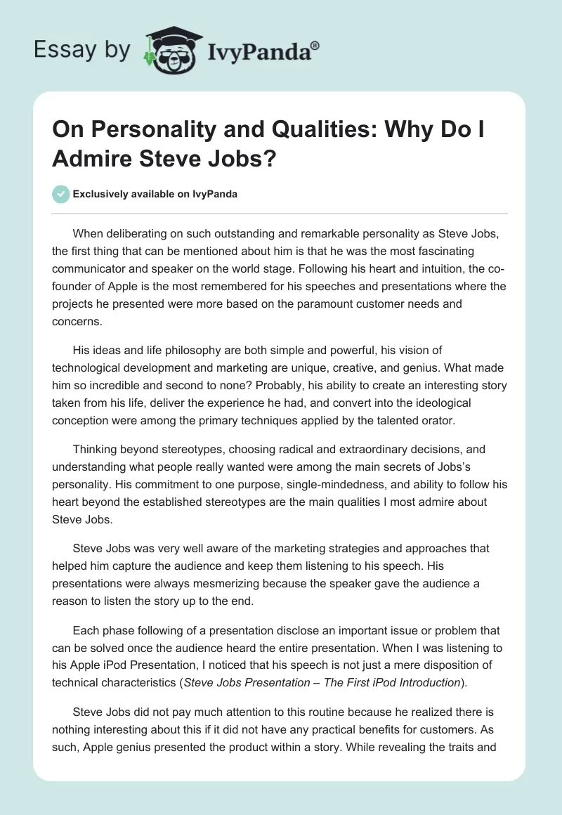 On Personality and Qualities: Why Do I Admire Steve Jobs?. Page 1