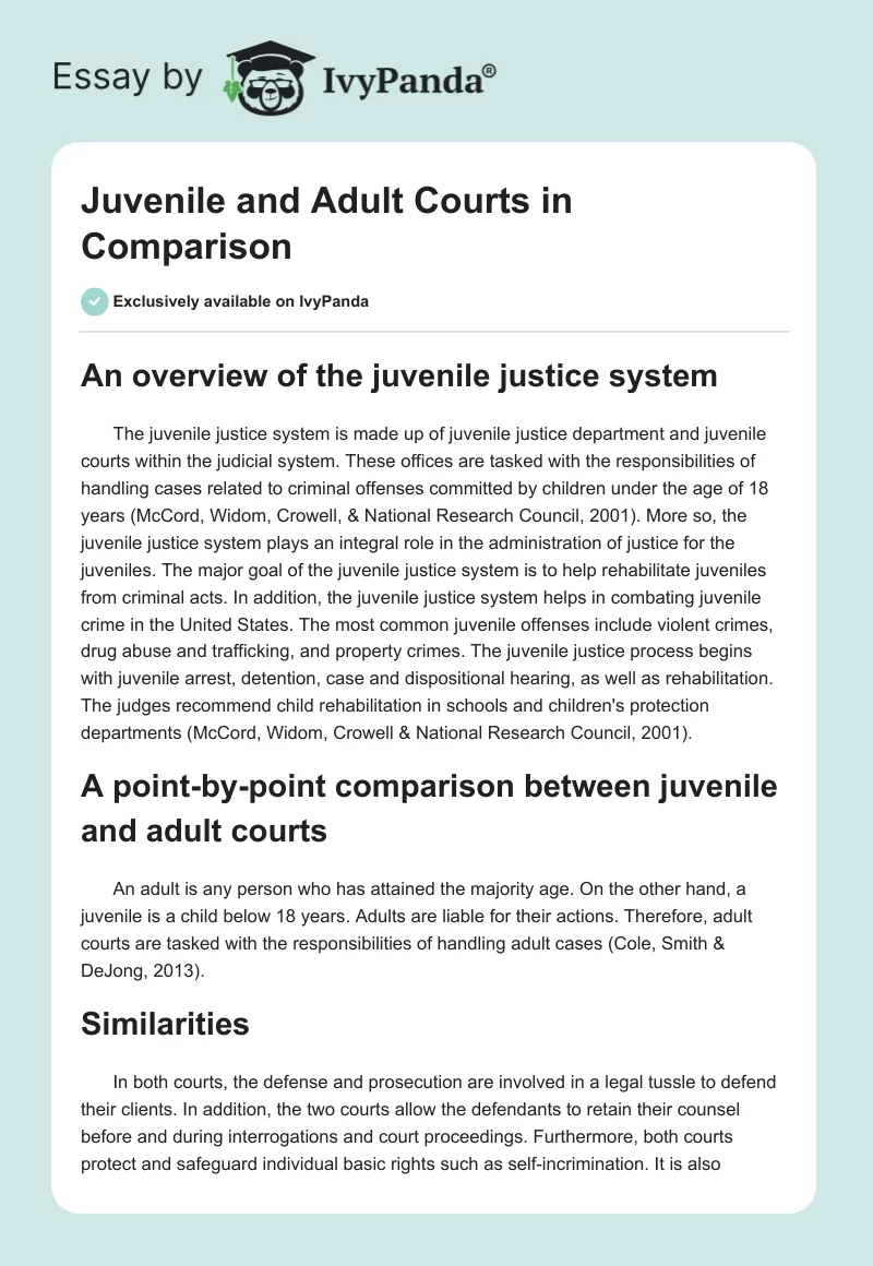 Juvenile and Adult Courts in Comparison. Page 1