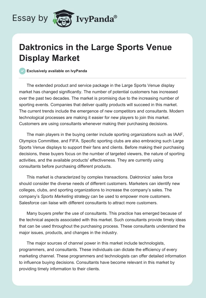 Daktronics in the Large Sports Venue Display Market. Page 1