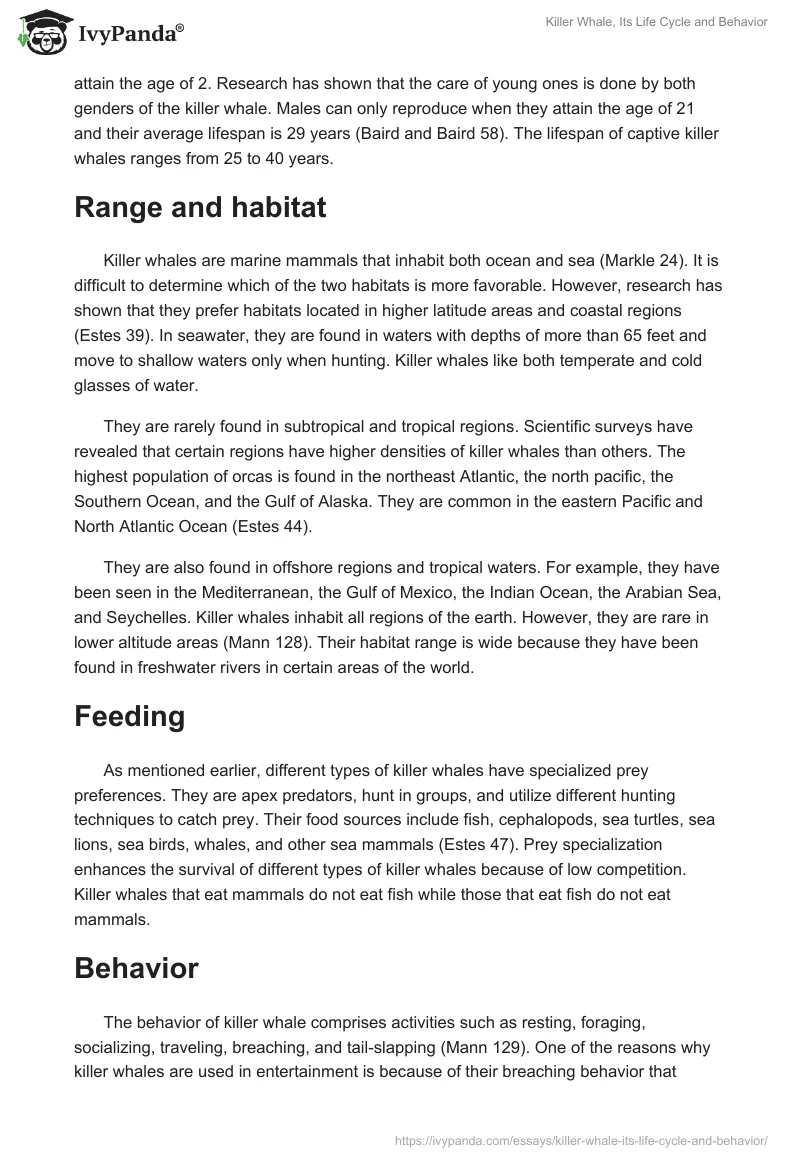 Killer Whale, Its Life Cycle and Behavior. Page 3
