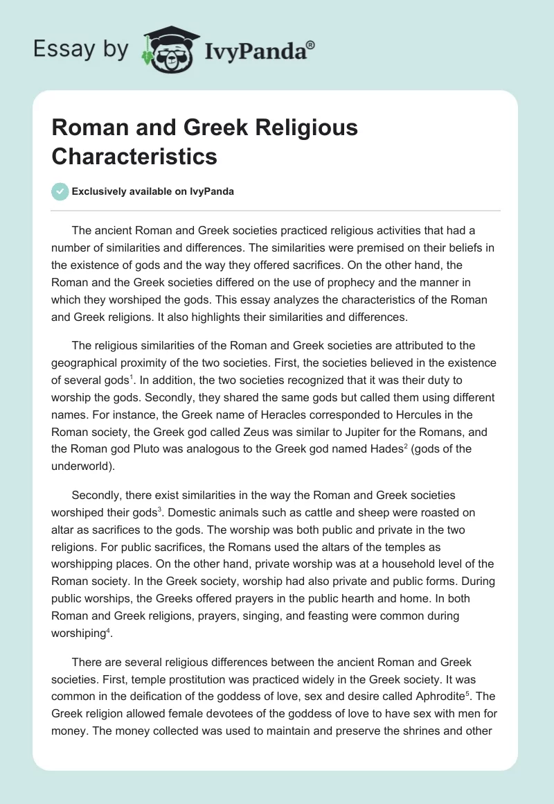 Roman and Greek Religious Characteristics. Page 1