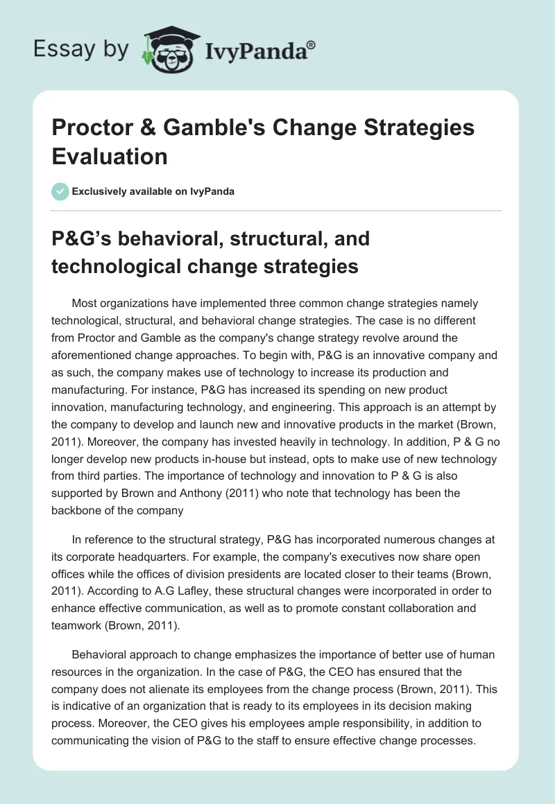 Proctor & Gamble's Change Strategies Evaluation. Page 1
