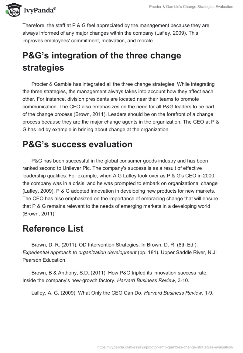 Proctor & Gamble's Change Strategies Evaluation. Page 2