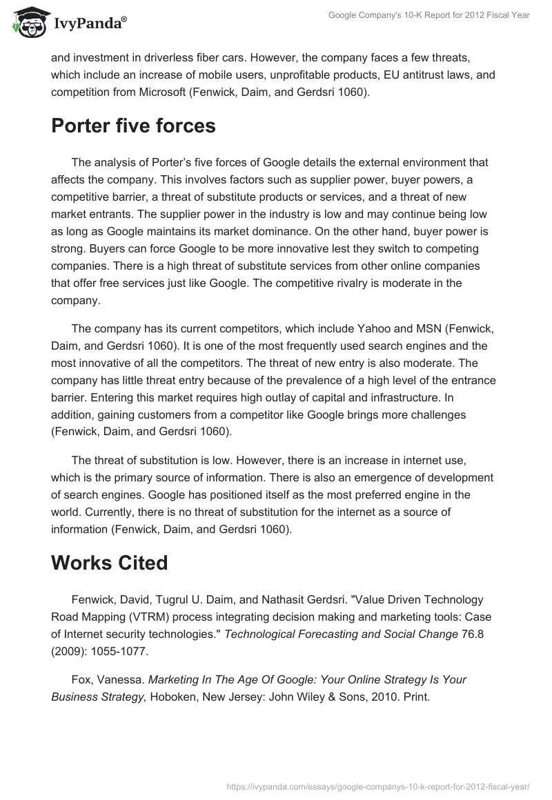Google Company's 10-K Report for 2012 Fiscal Year. Page 3