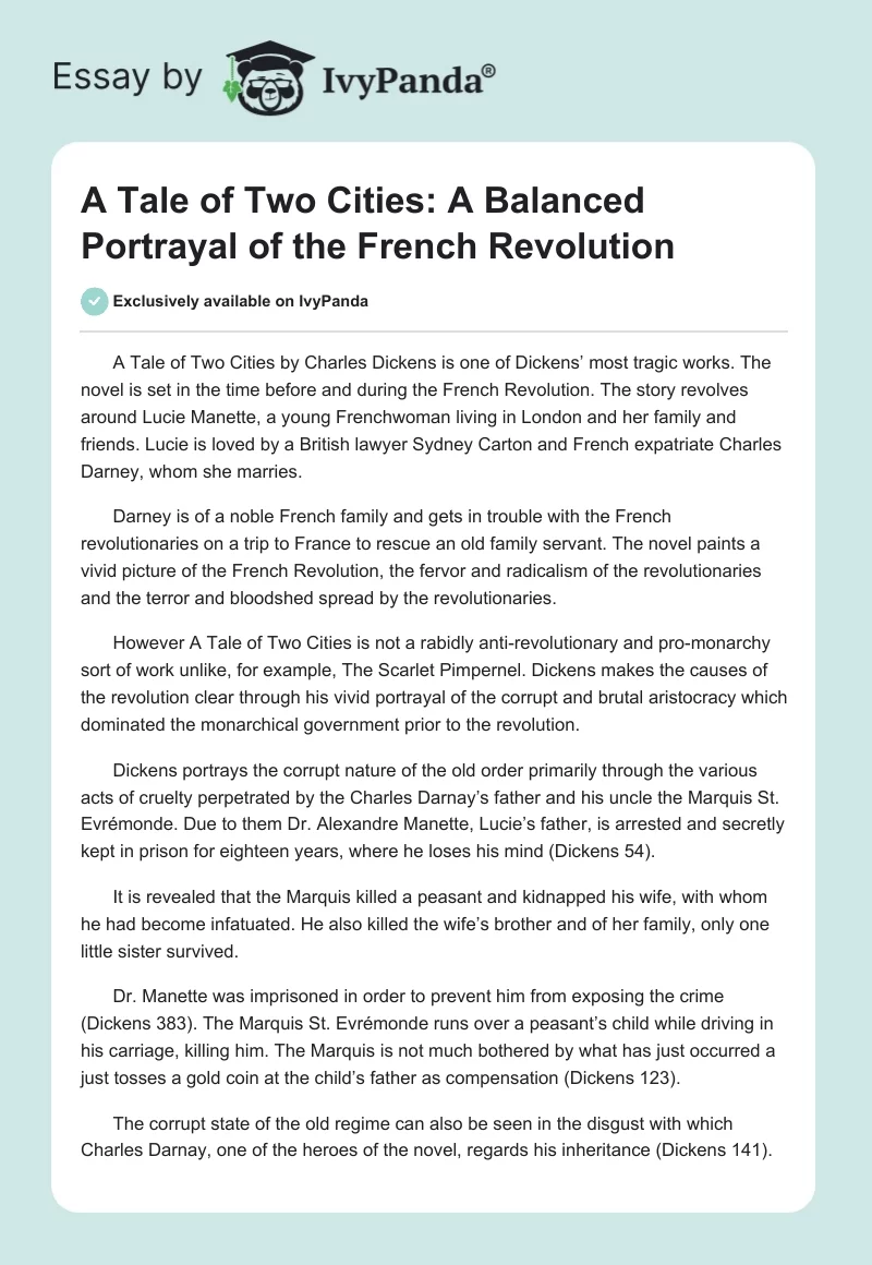 A Tale of Two Cities: A Balanced Portrayal of the French Revolution. Page 1