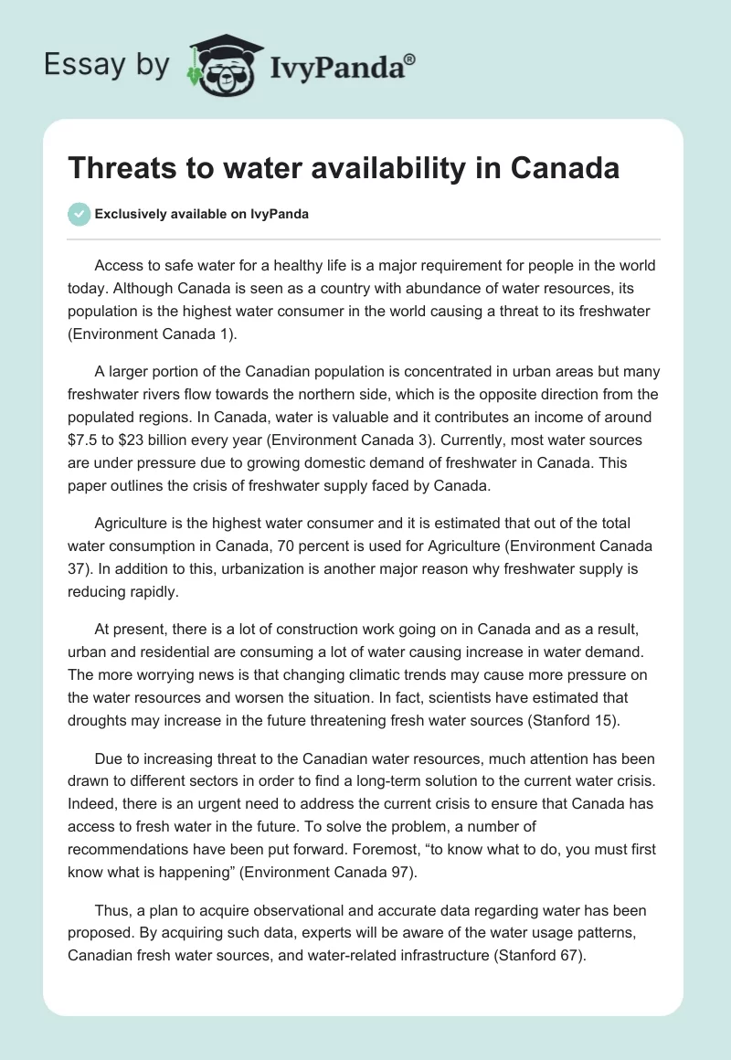 Threats to Water Availability in Canada. Page 1