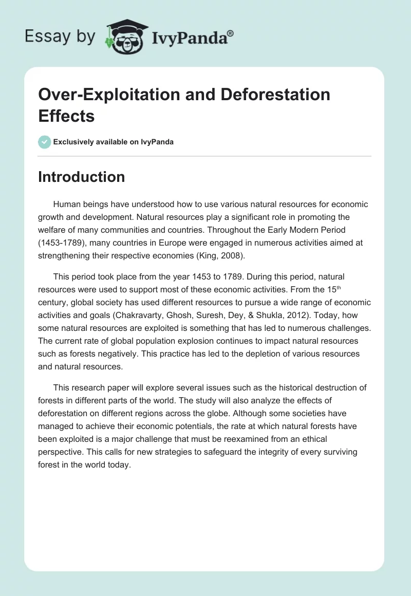 Over-Exploitation and Deforestation Effects. Page 1