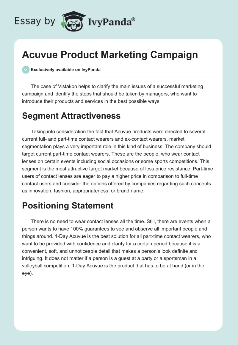Acuvue Product Marketing Campaign. Page 1