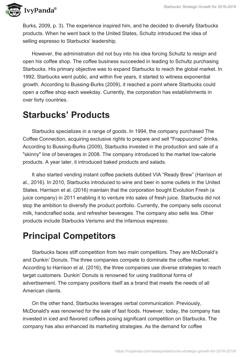 Starbucks' Strategic Growth for 2016-2019. Page 2