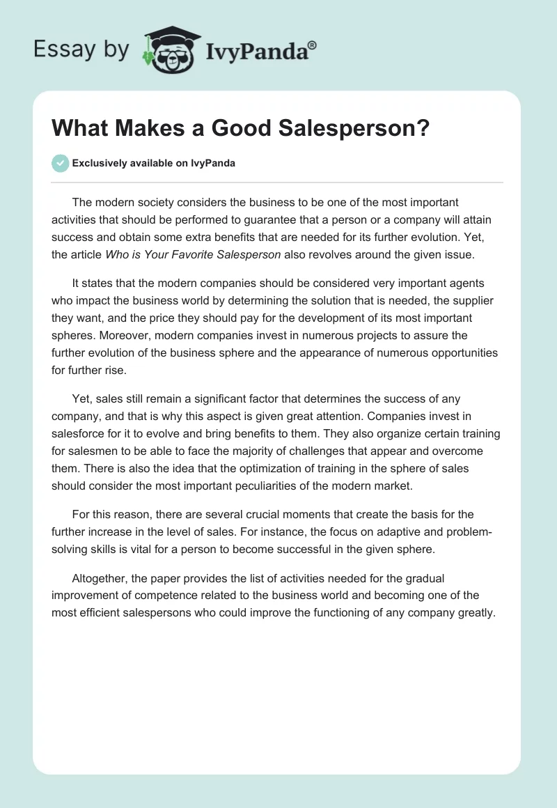What Makes a Good Salesperson?. Page 1