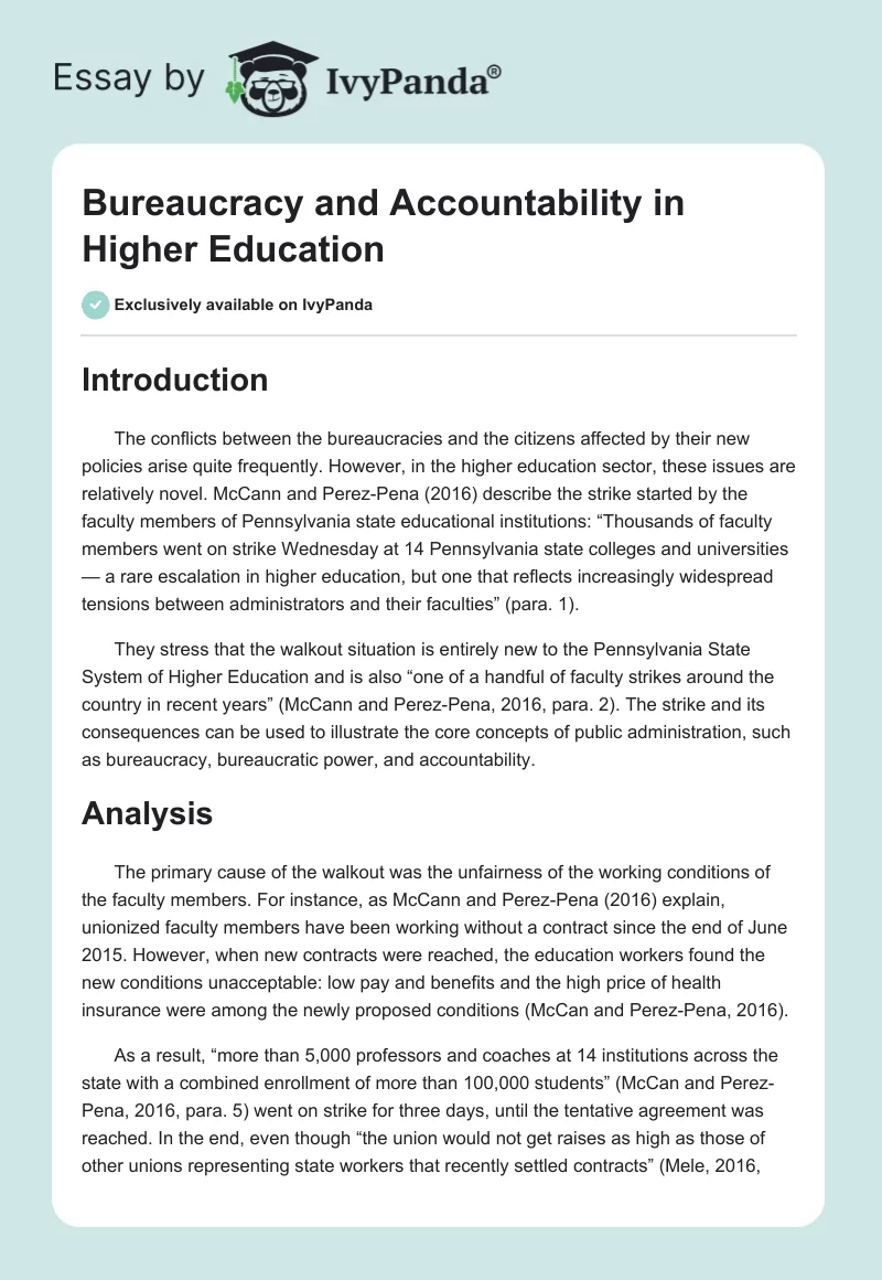 Bureaucracy and Accountability in Higher Education. Page 1