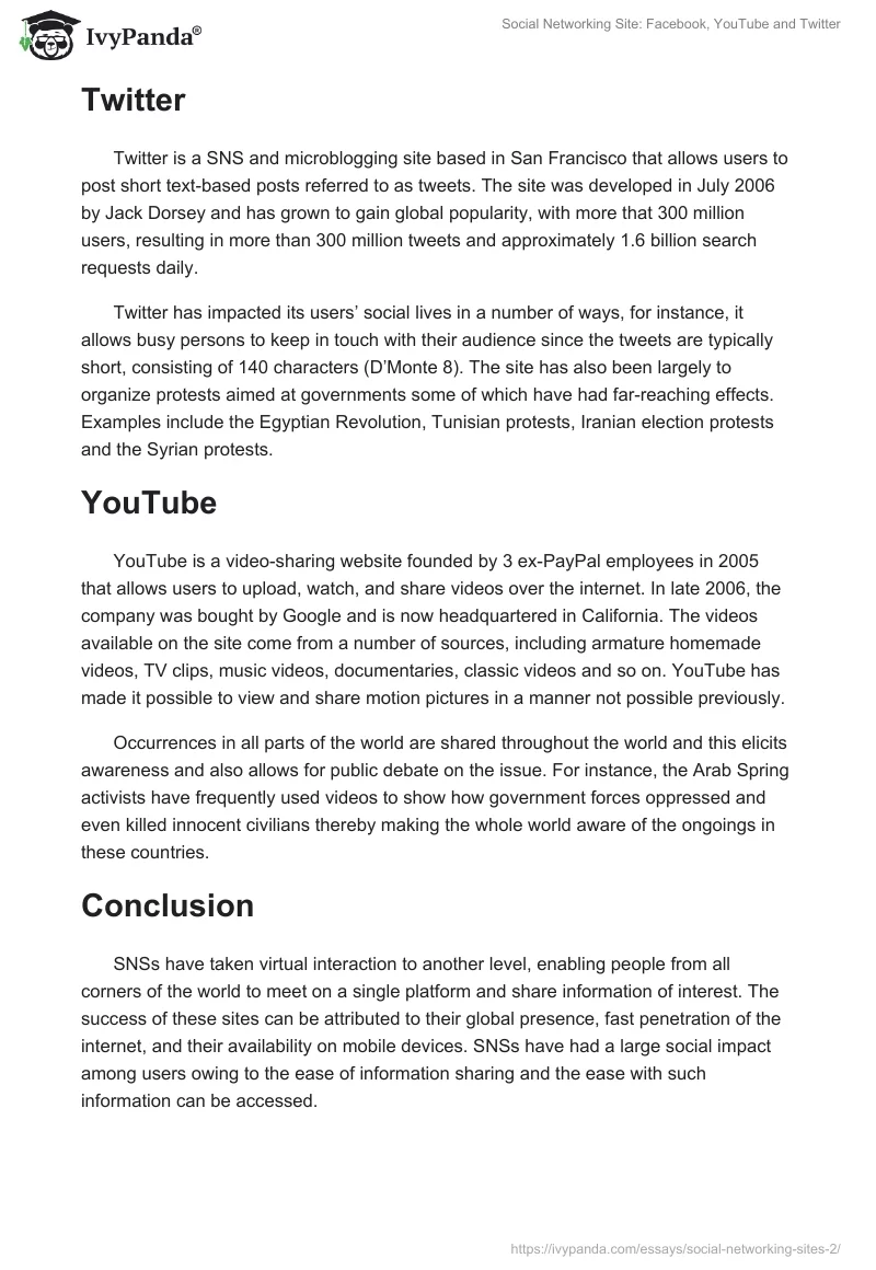 Social Networking Site: Facebook, YouTube and Twitter. Page 2