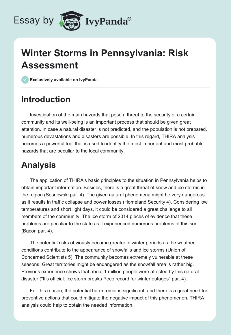 Winter Storms in Pennsylvania: Risk Assessment. Page 1
