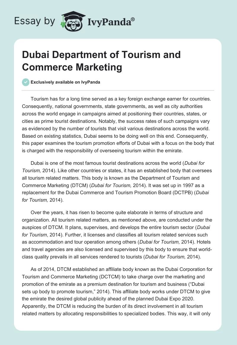 Dubai Department of Tourism and Commerce Marketing. Page 1