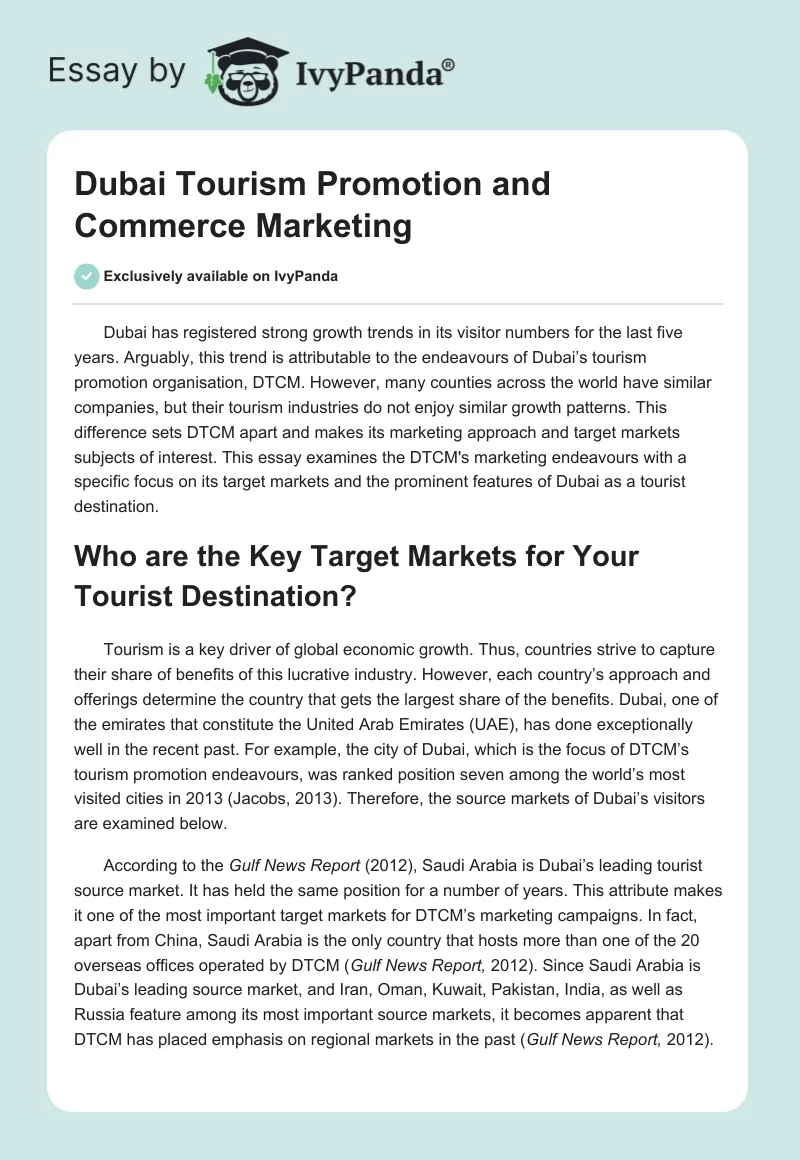 Dubai Tourism Promotion and Commerce Marketing. Page 1