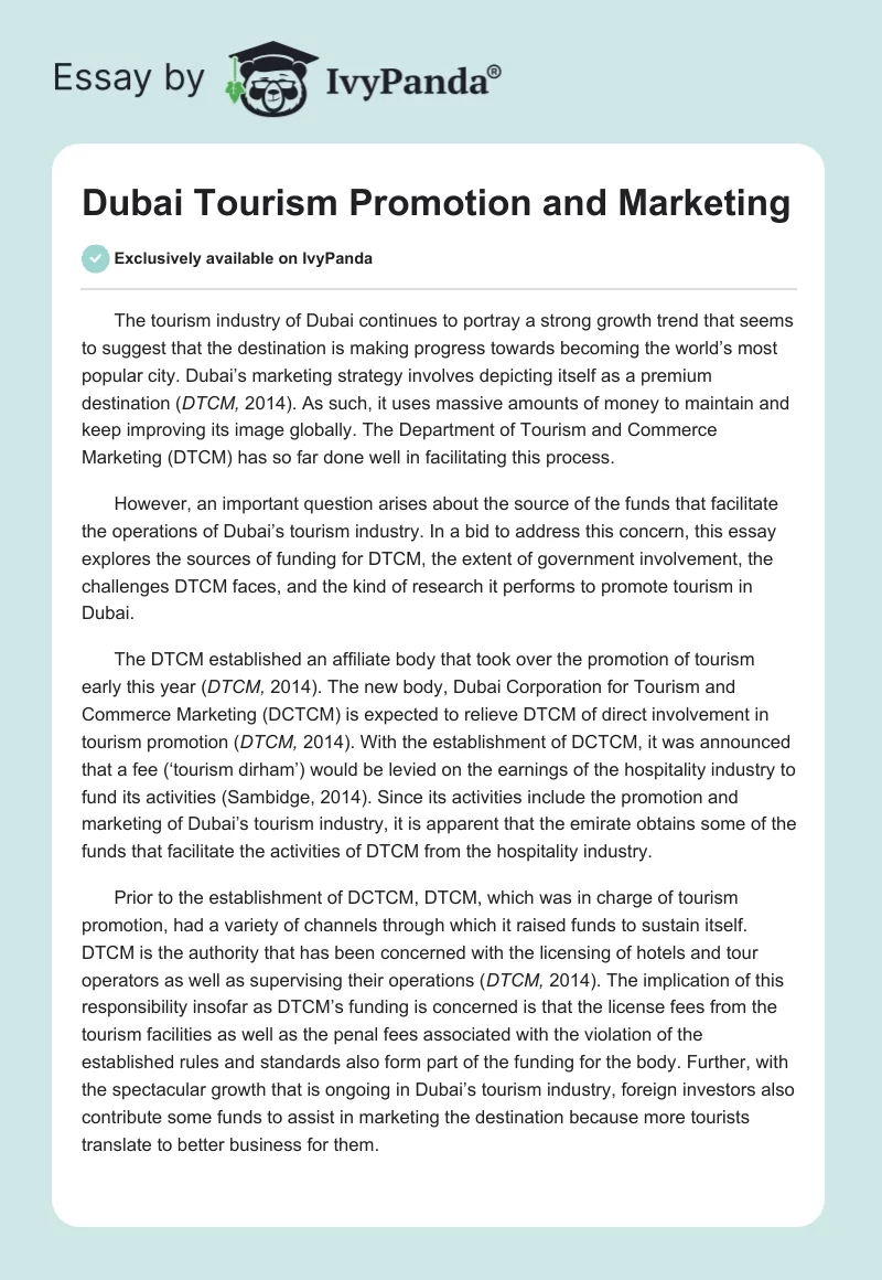 Dubai Tourism Promotion and Marketing. Page 1