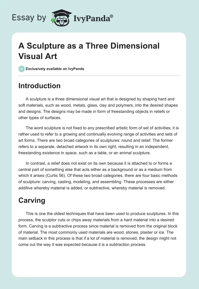 A Sculpture as a Three Dimensional Visual Art. Page 1