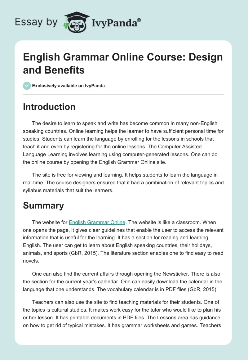 English Grammar Online Course: Design and Benefits. Page 1