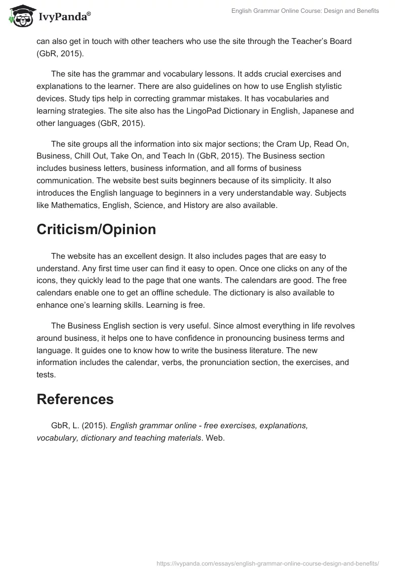 English Grammar Online Course: Design and Benefits. Page 2