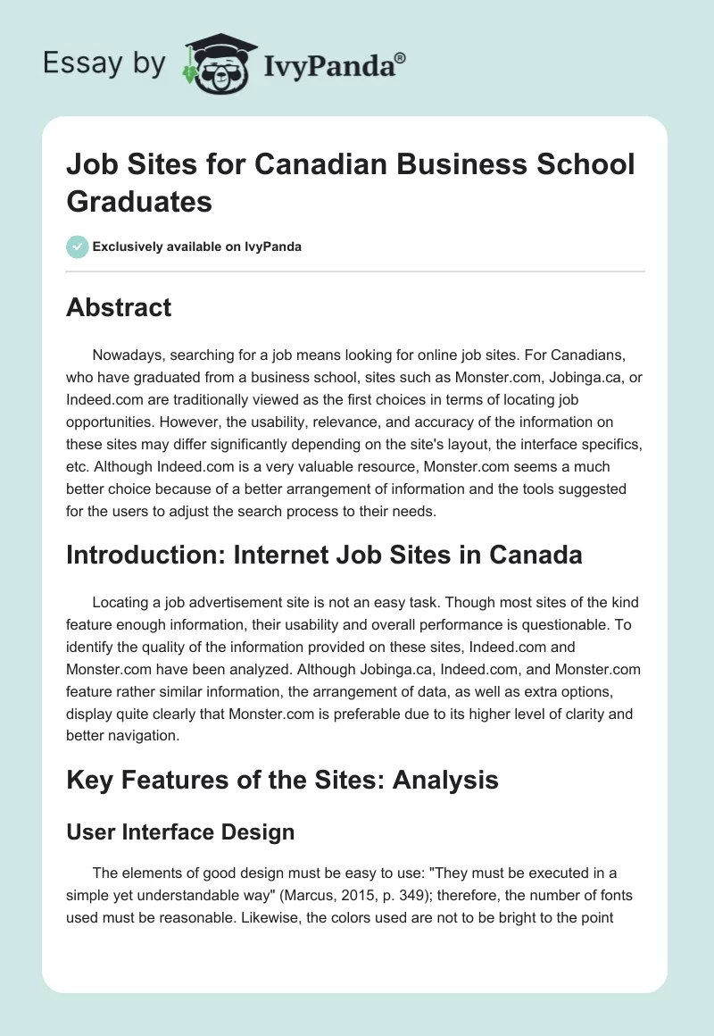 Job Sites for Canadian Business School Graduates. Page 1