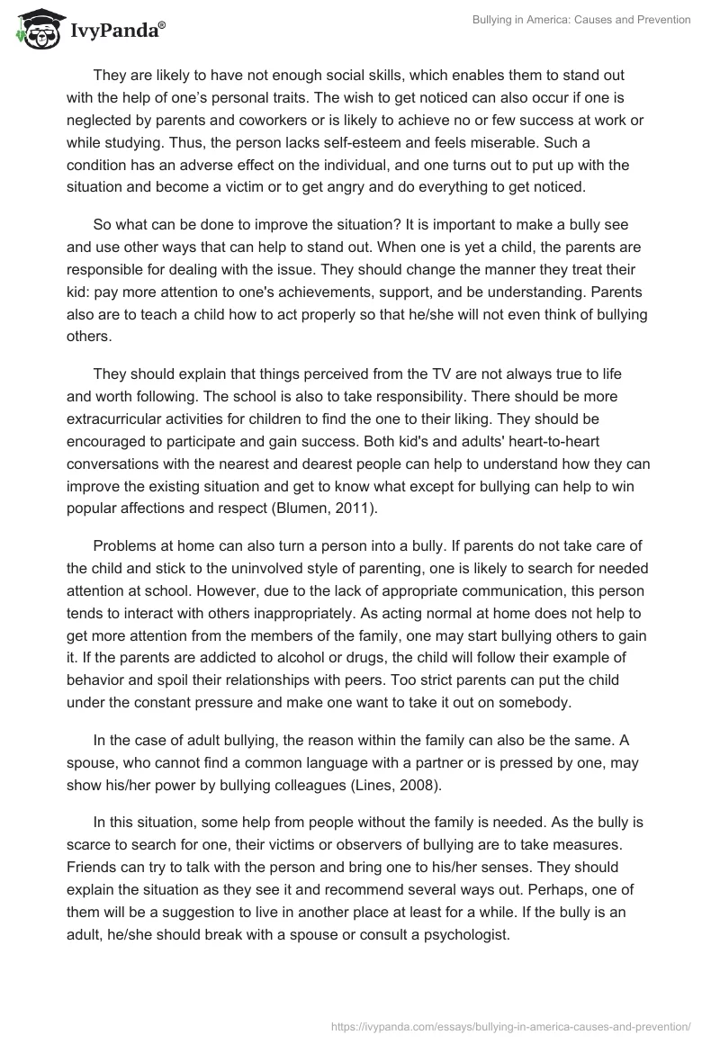 Bullying in America: Causes and Prevention. Page 2