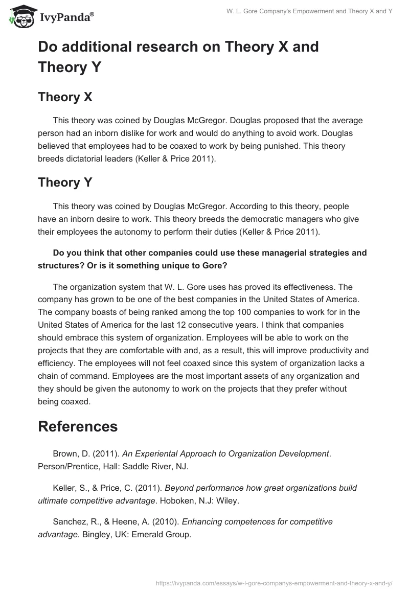 W. L. Gore Company's Empowerment and Theory X and Y. Page 2