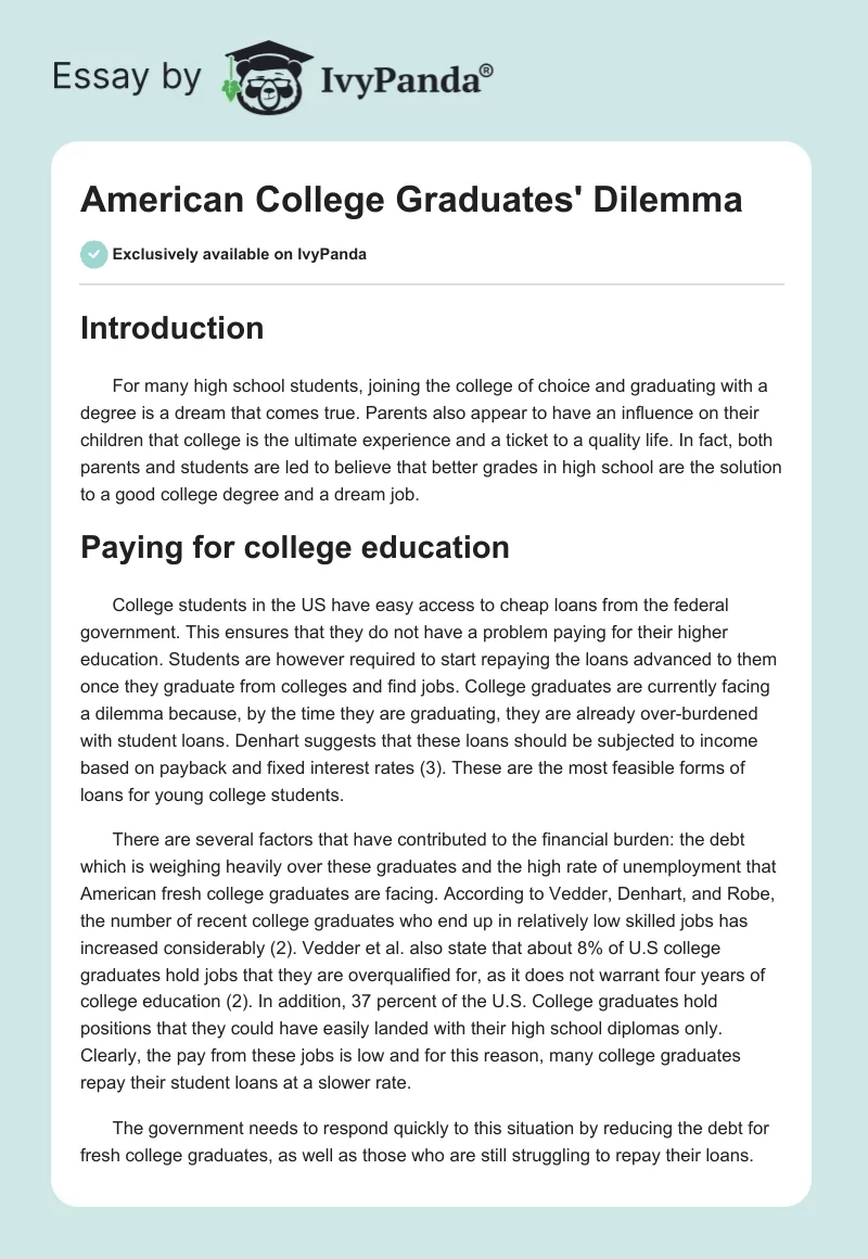 American College Graduates' Dilemma. Page 1