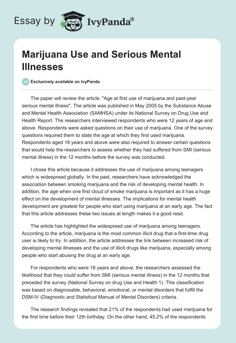Marijuana Use and Serious Mental Illnesses. Page 1