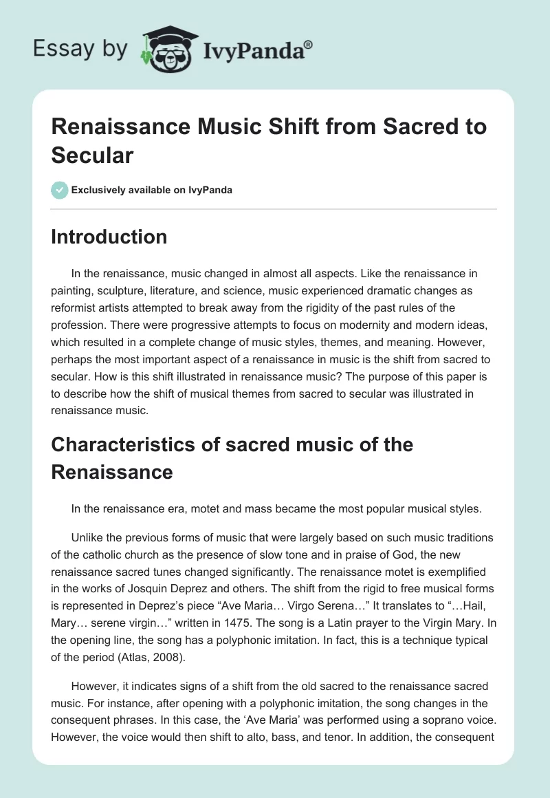 Renaissance Music Shift From Sacred to Secular. Page 1