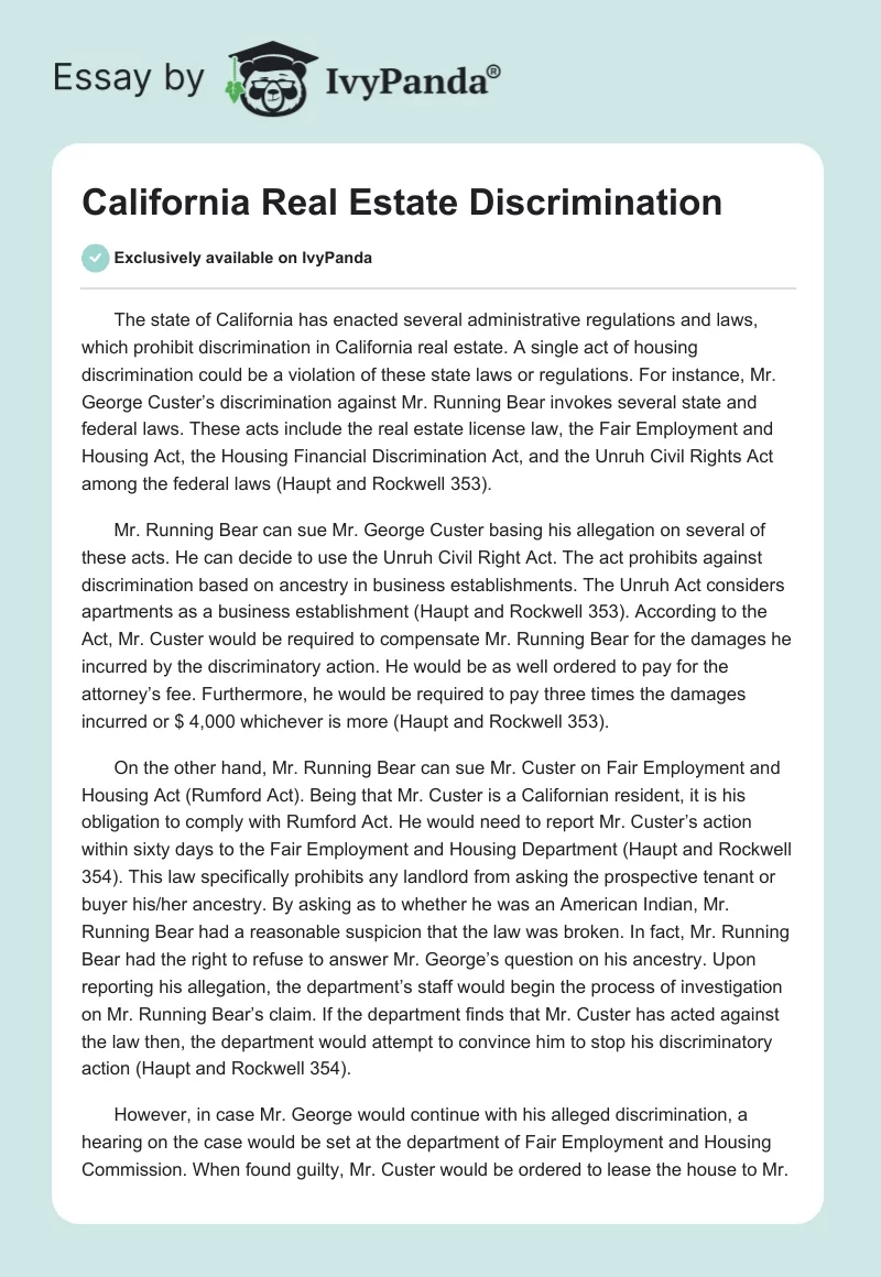 California Real Estate Discrimination. Page 1