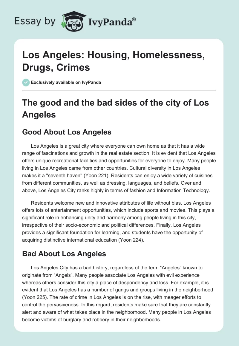 Los Angeles: Housing, Homelessness, Drugs, Crimes. Page 1
