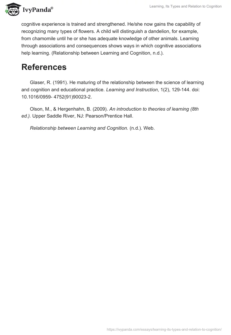Learning, Its Types and Relation to Cognition. Page 3