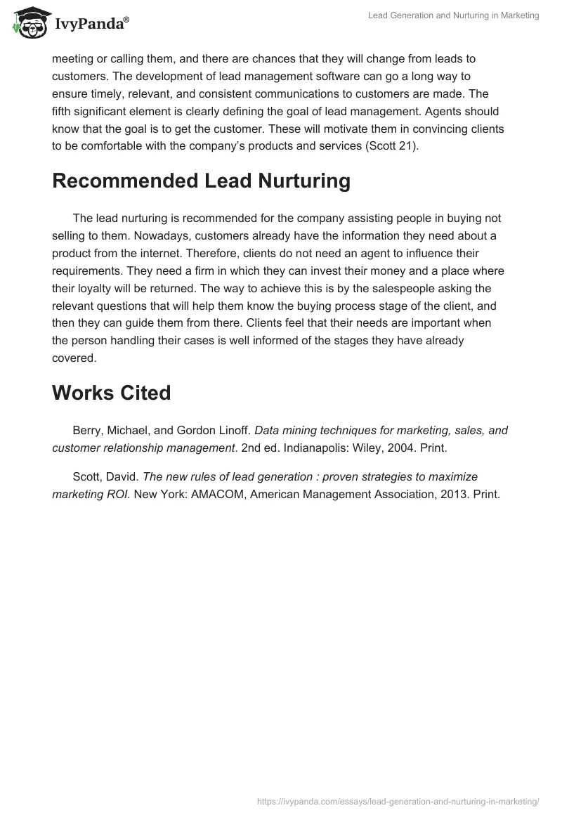 Lead Generation and Nurturing in Marketing. Page 2