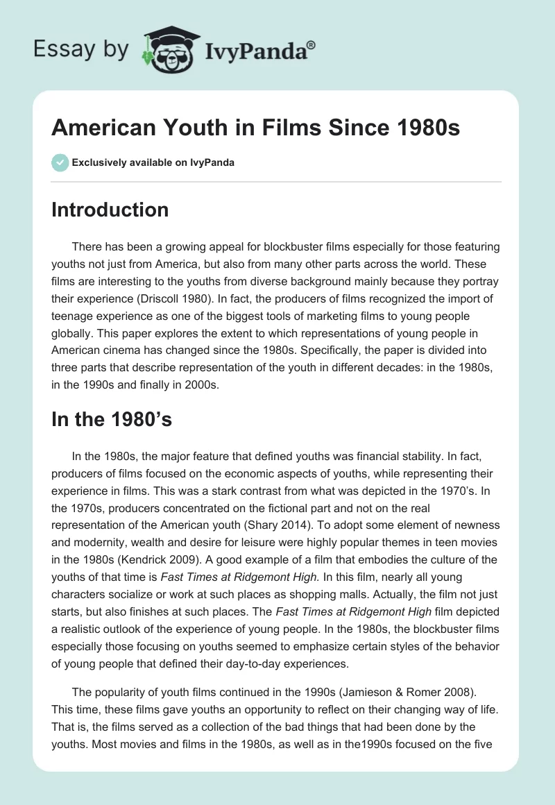 American Youth in Films Since 1980s. Page 1