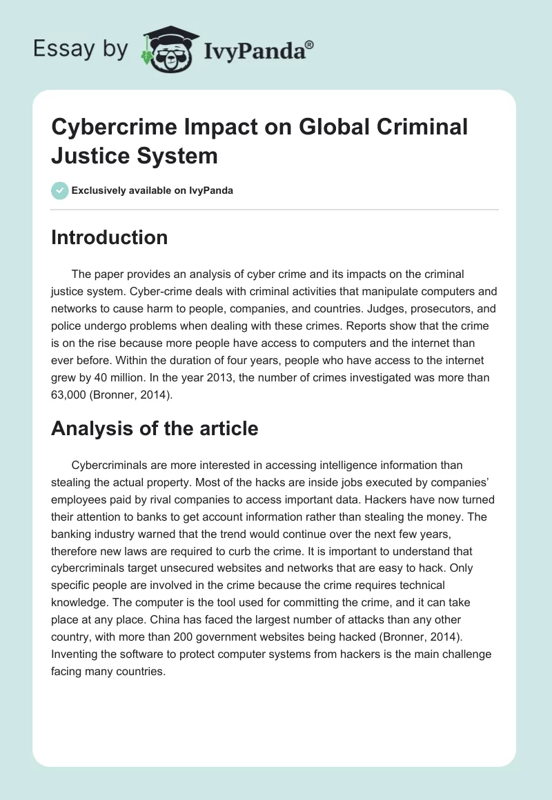 Cybercrime Impact on Global Criminal Justice System. Page 1