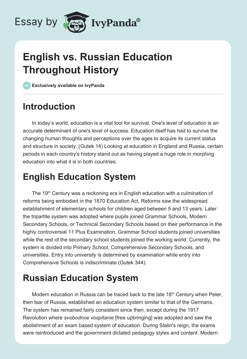 English vs. Russian Education Throughout History. Page 1