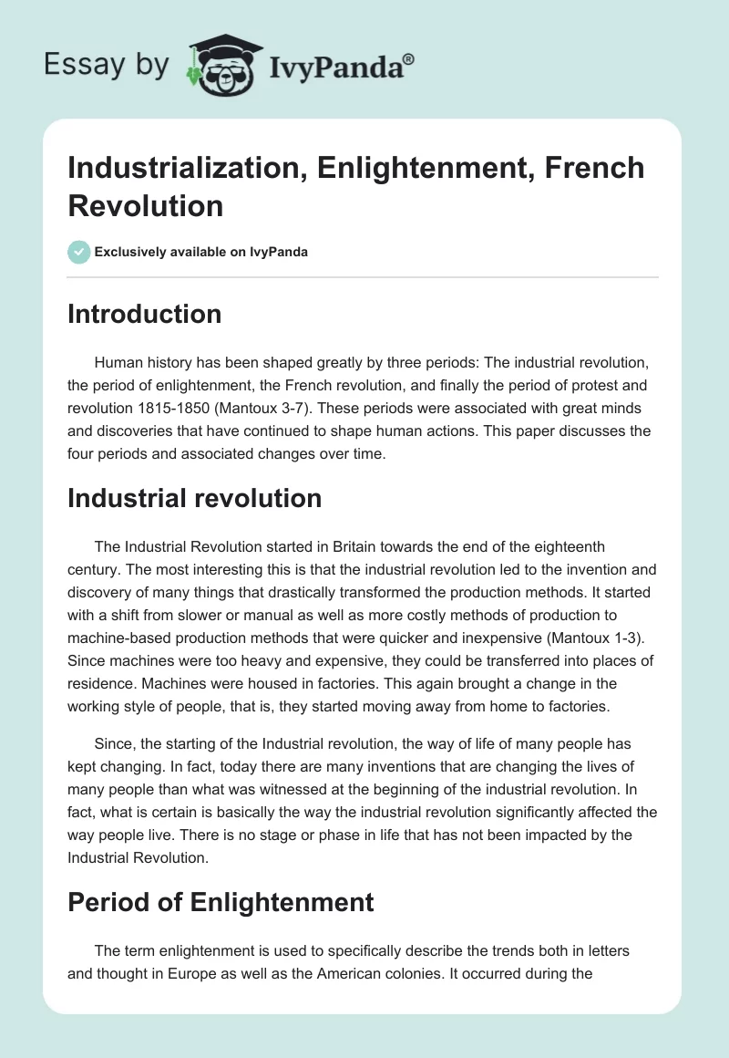 Industrialization, Enlightenment, French Revolution. Page 1