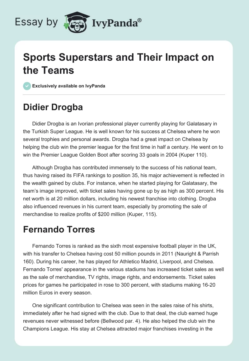 Sports Superstars and Their Impact on the Teams. Page 1