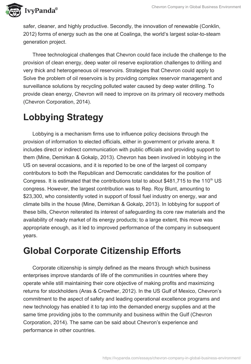 Chevron Company in Global Business Environment. Page 4