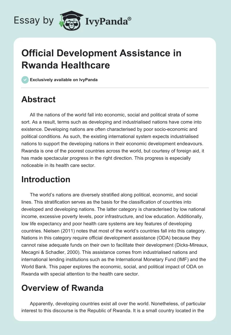 Official Development Assistance in Rwanda Healthcare. Page 1