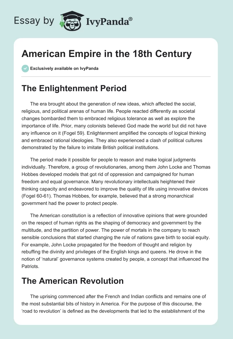American Empire in the 18th Century. Page 1