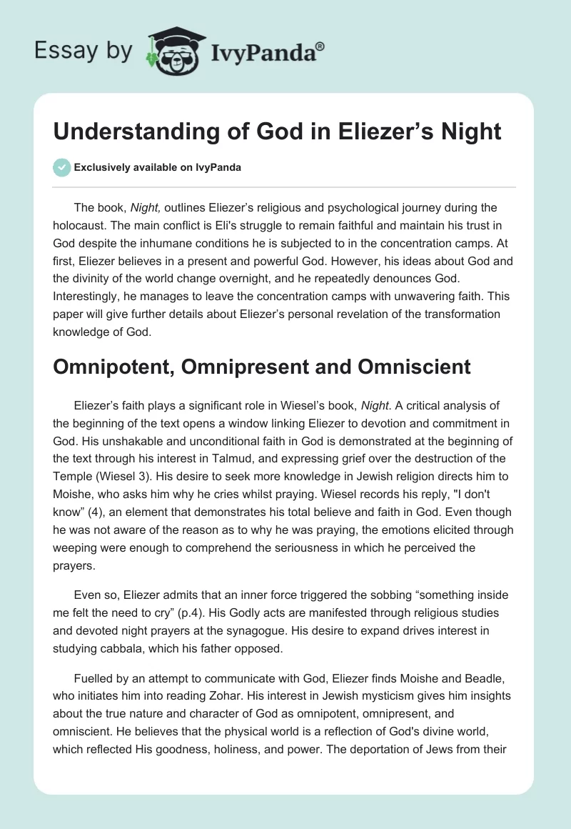 Understanding of God in Eliezer’s "Night". Page 1