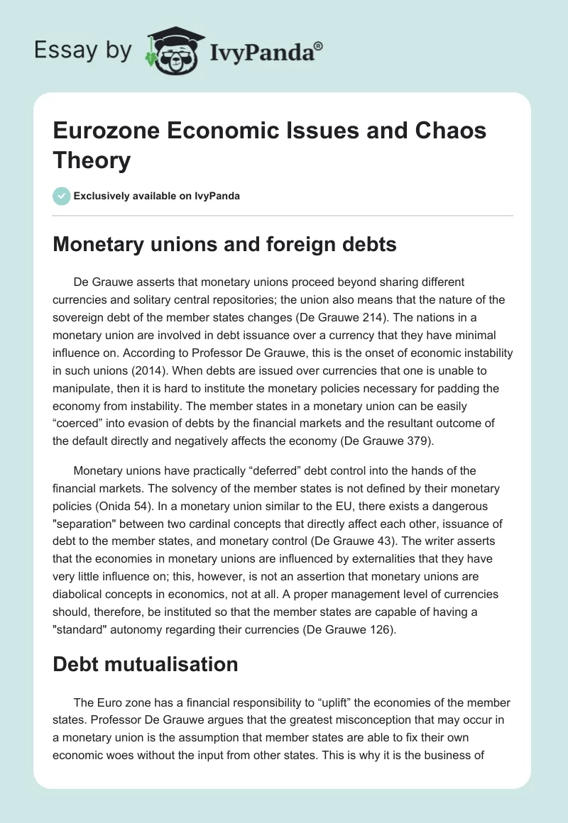 Eurozone Economic Issues and Chaos Theory. Page 1