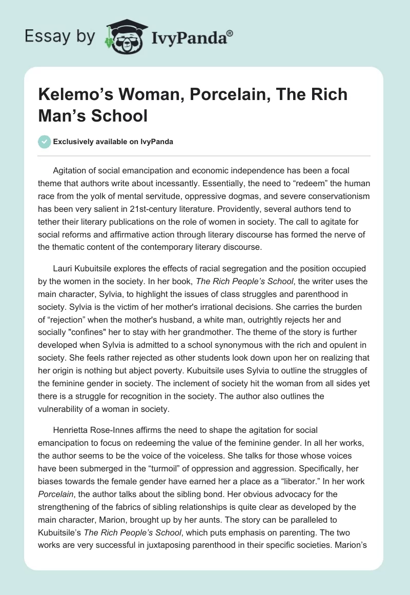 Kelemo’s Woman, Porcelain, The Rich Man’s School. Page 1