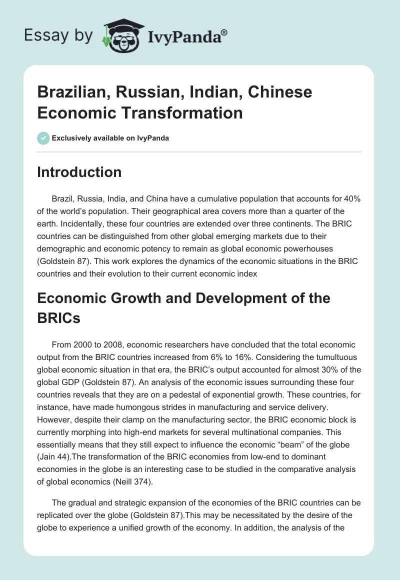 Brazilian, Russian, Indian, Chinese Economic Transformation. Page 1