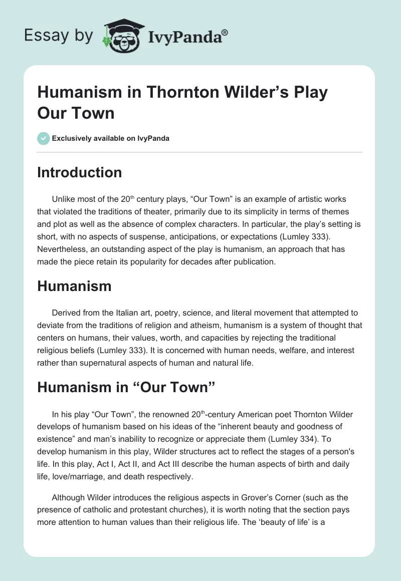 Humanism in Thornton Wilder’s Play "Our Town". Page 1