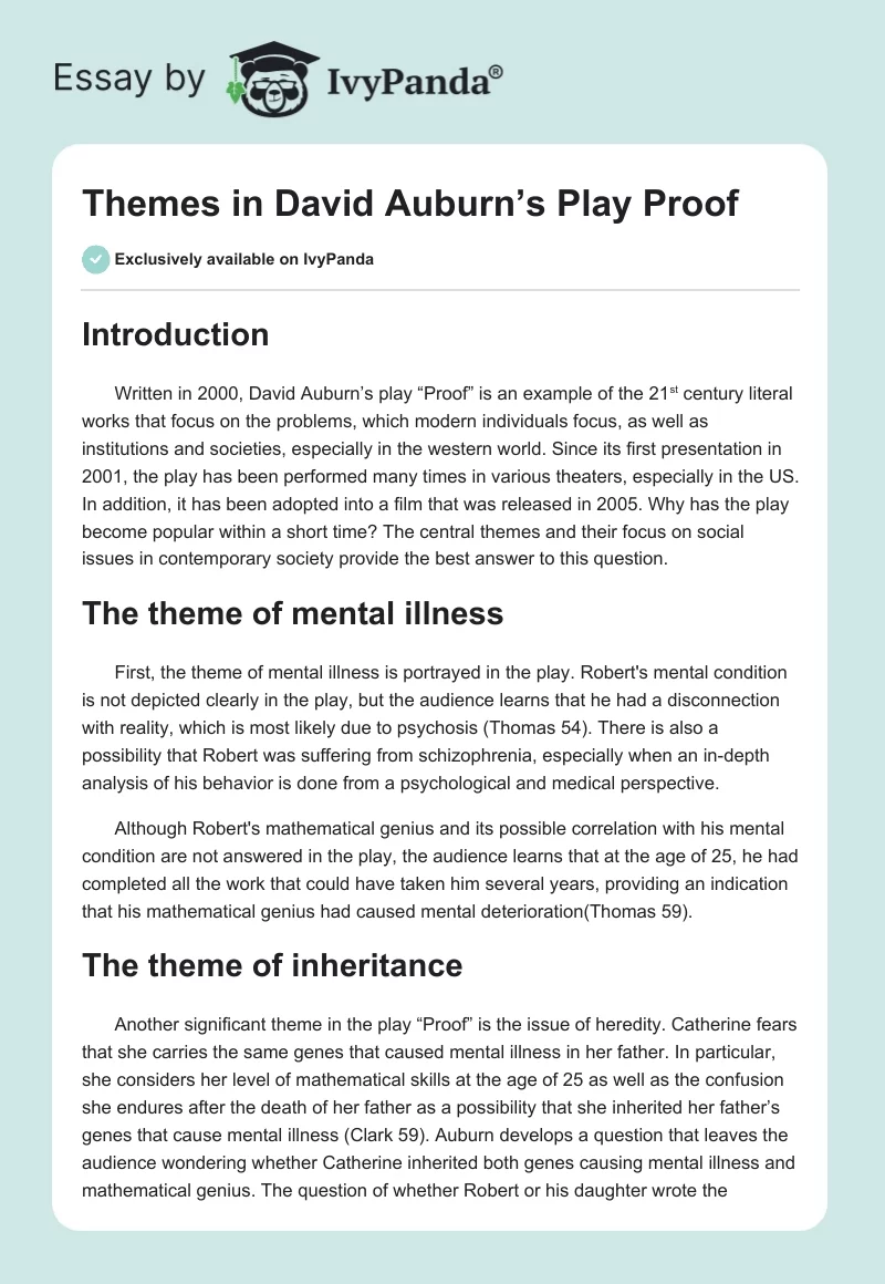 Themes in David Auburn’s Play "Proof". Page 1