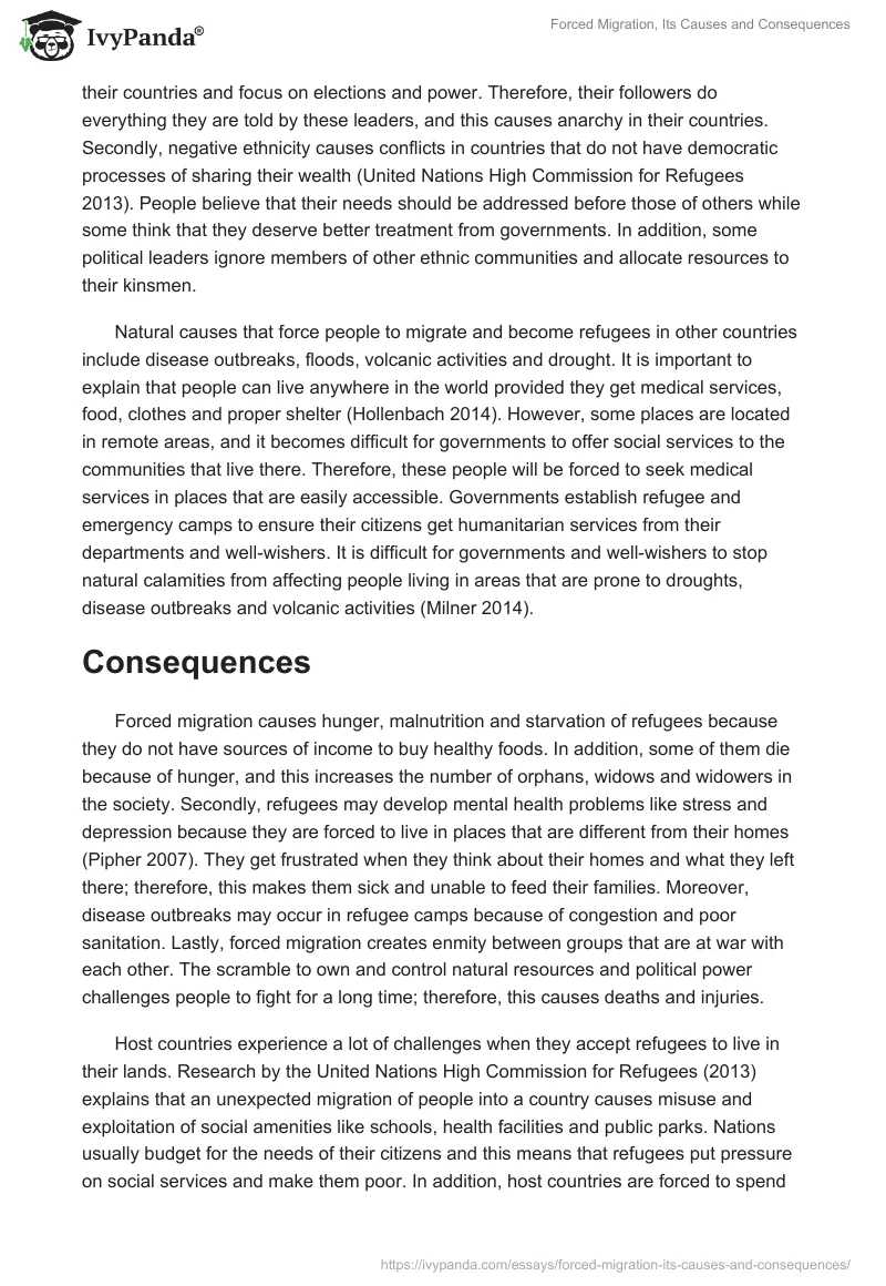 Forced Migration, Its Causes and Consequences. Page 2